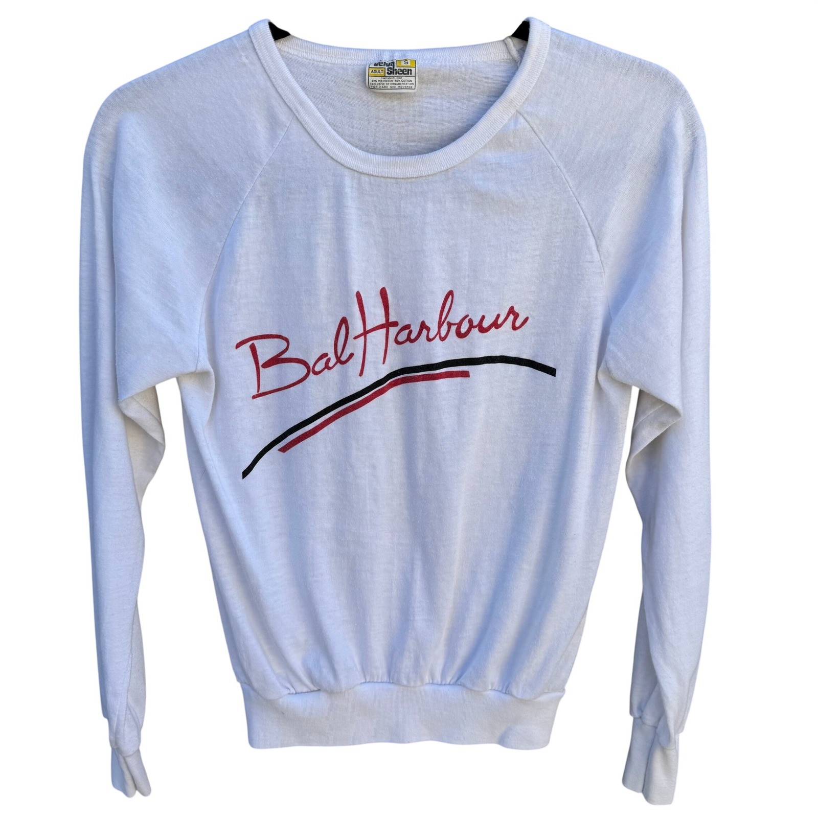 Vintage 80s Velva Sheen Bal Harbour Single Stitch Graphic Coastal Tee White S