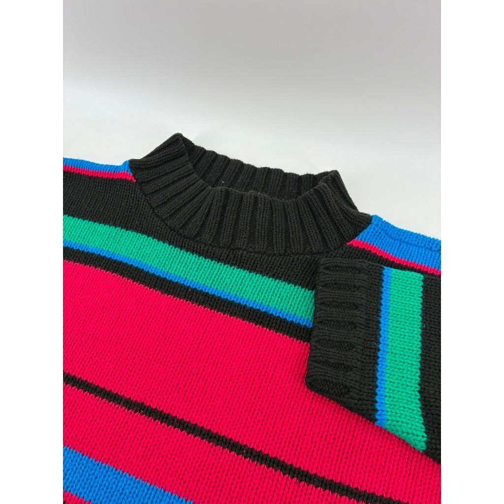 VNTG 90’s Croquet Club Striped Mock Neck Sweater Pink Blue Green Black USA Made