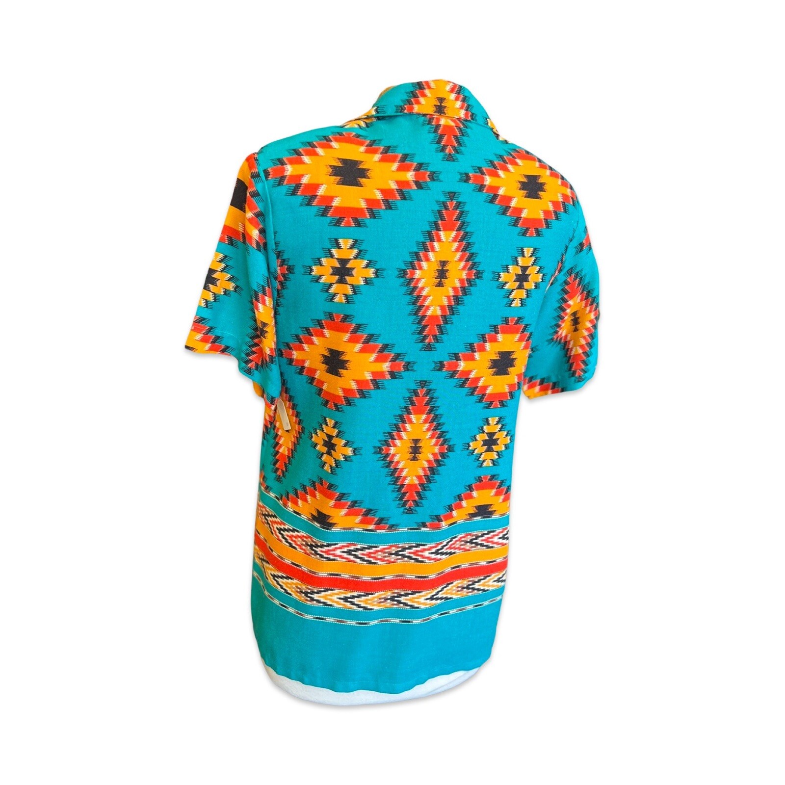 Vintage 80s 90s Top Jack Winter Medium Turquoise Shirt Southwest Print #167