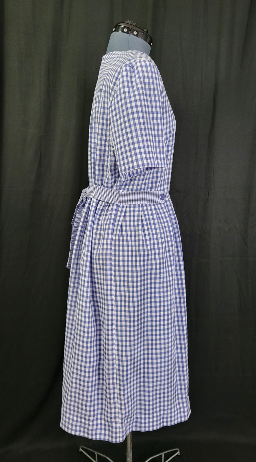 Vintage Kathie Lee Blue & White Gingham Checked Dress w Tie Waist Size 12