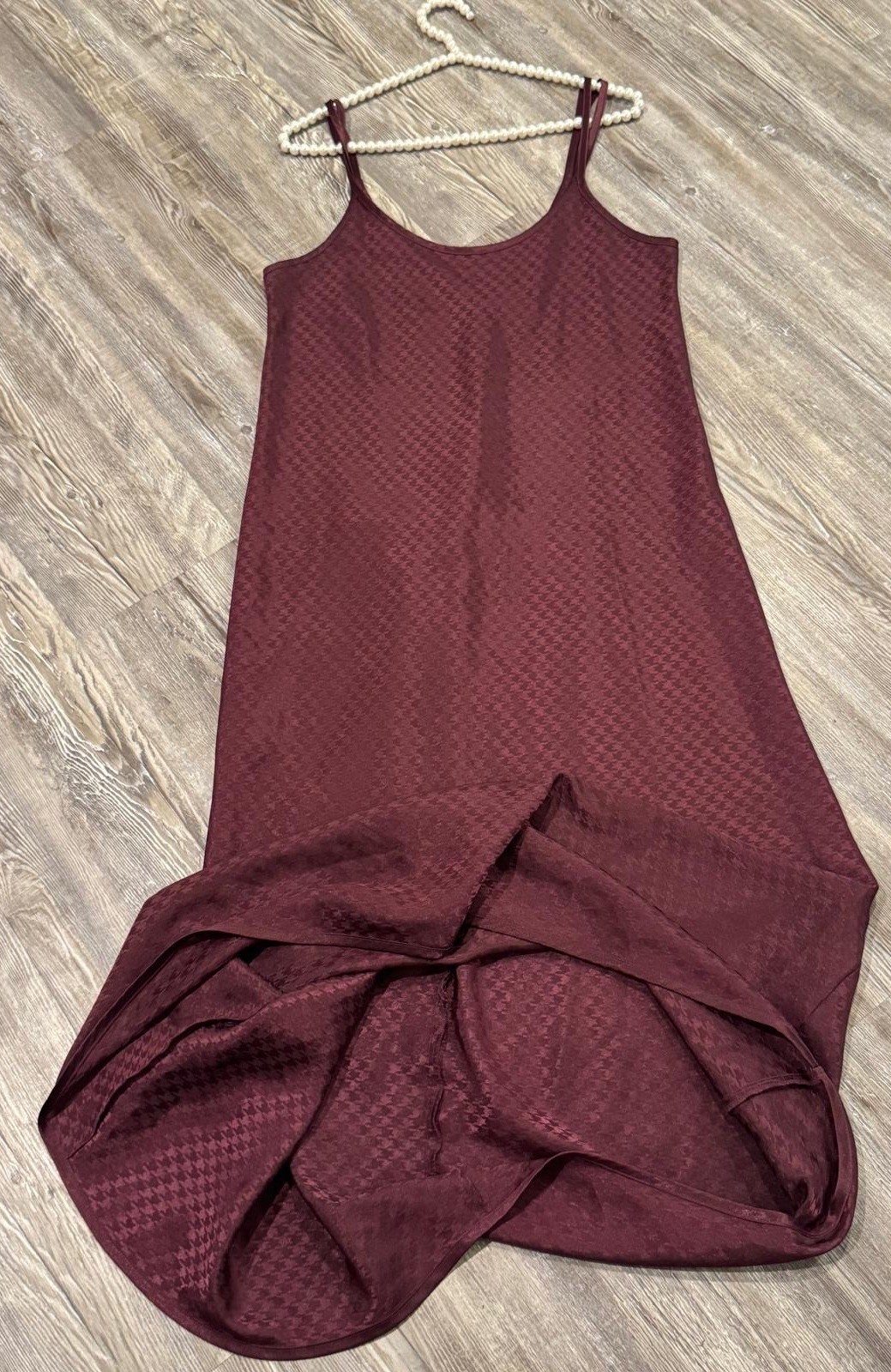 VTG 90s HALSTON Burgundy Textured Satin Double Spaghetti Strap Maxi Slip Dress L