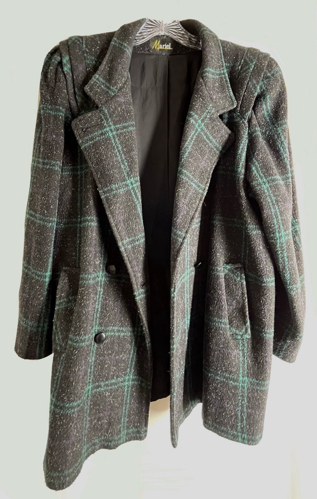 Blazer Size 18 Vintage 1980 Mariel shoulder pads Black And Green Wool Blend