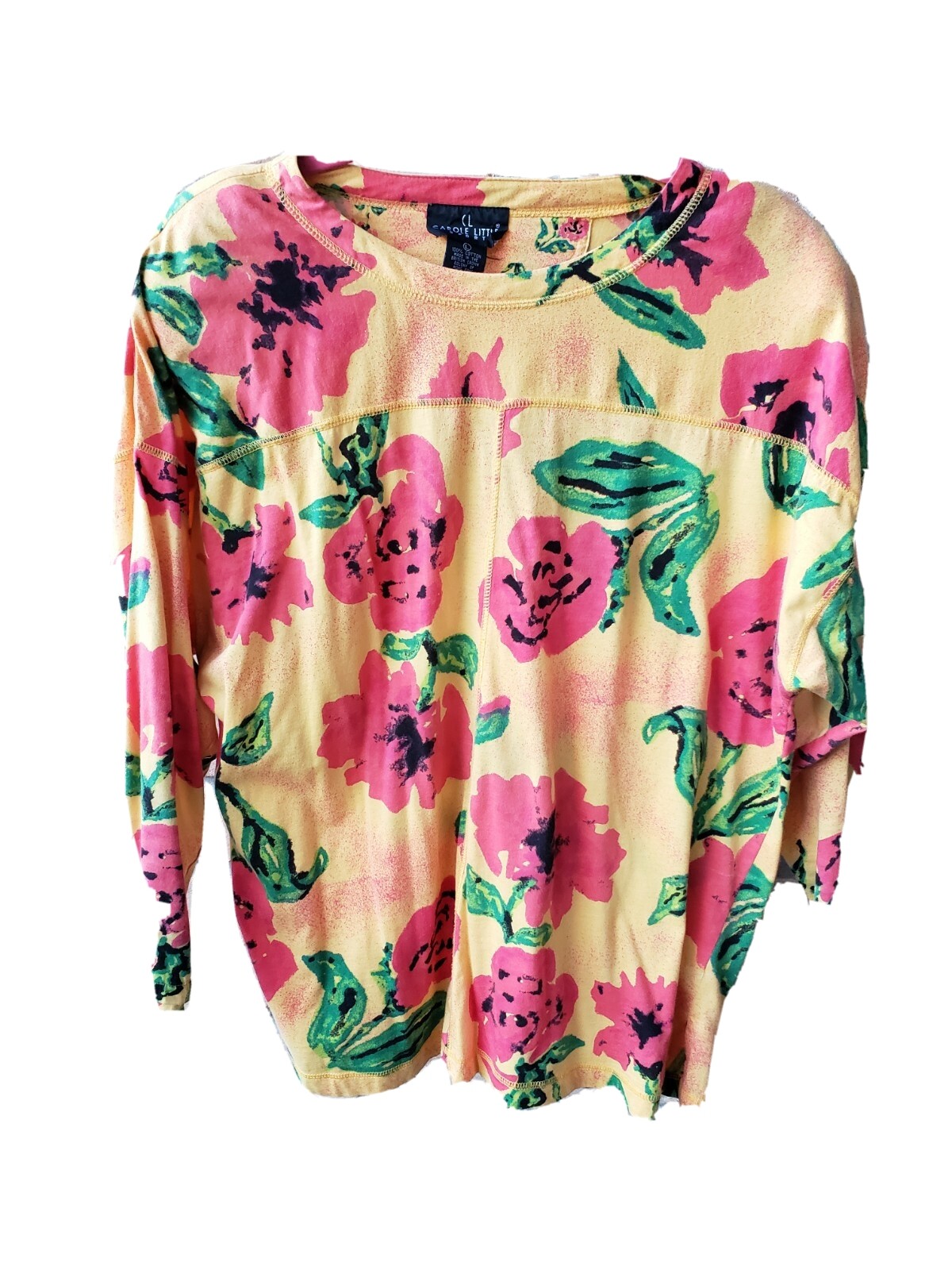 VTG 90s Carole Little Sport Large Multicolor Floral Print Twin Set Top Cardigan