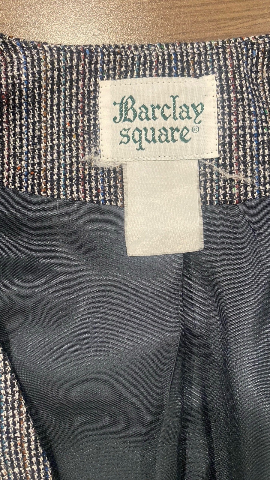 Vtg Barclay Gray Blazer Skirt Suit Multi Color Silk Thread Polyester USA Size 10