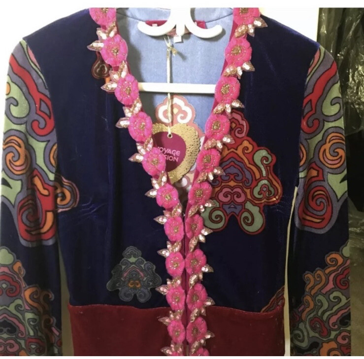 NWT VINTAGE VOYAGE PASSION MULTICOLOR EMBELLISHED VELVET JACKET SHACKET TOP M