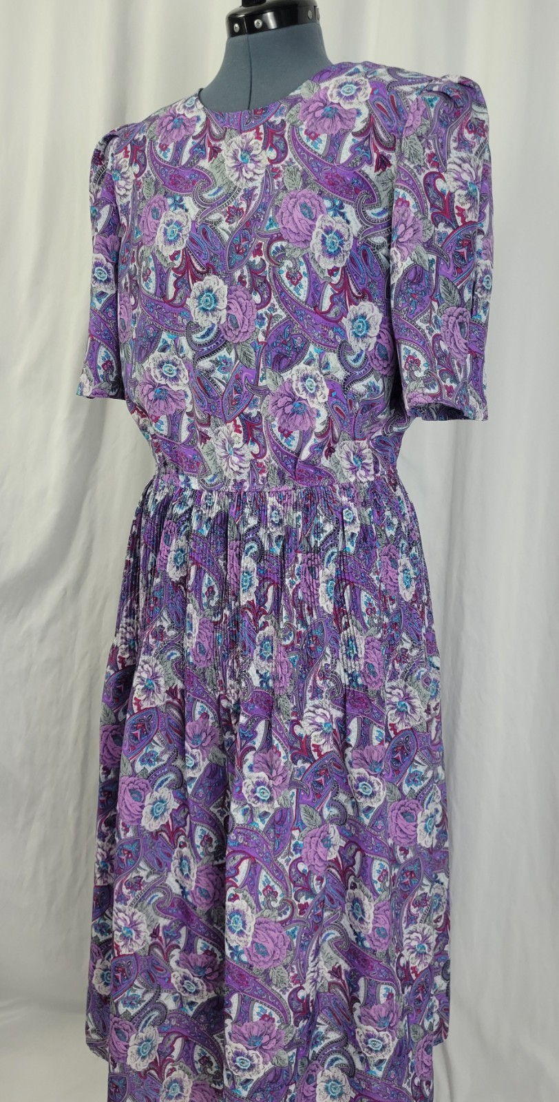 Vintage Lucy Pellini Purple & White Paisley Floral Print Blouson Dress Size 14 T