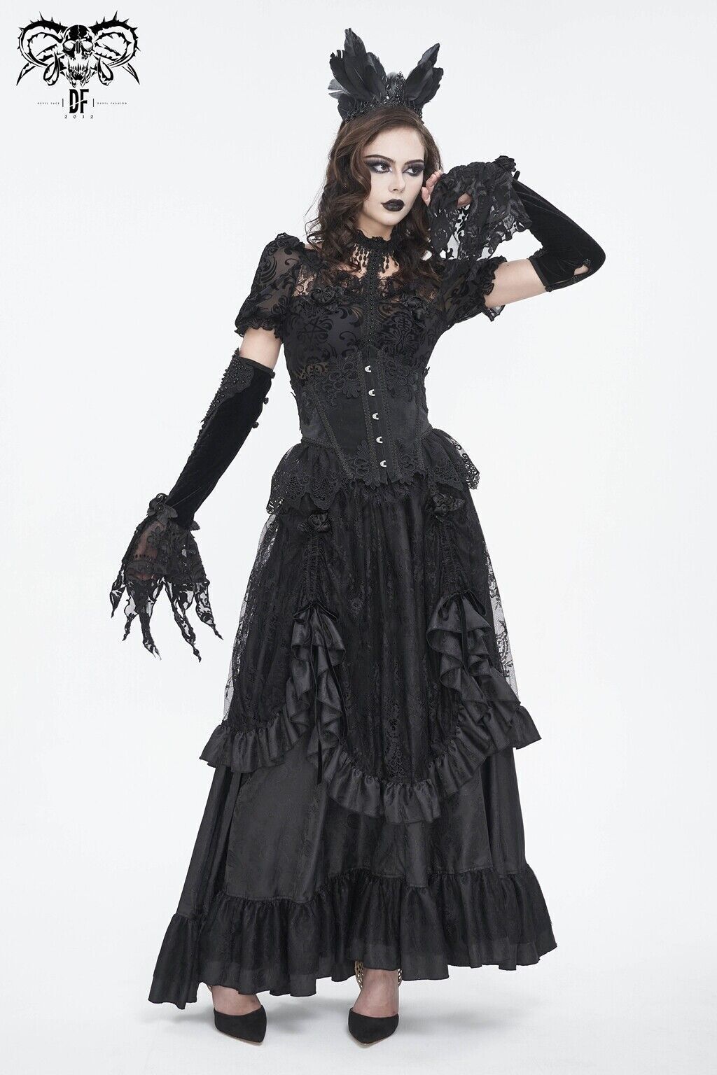 Devil Fashion Gothic Retro Embroidery Lace Applique Underbust Corset Waistband