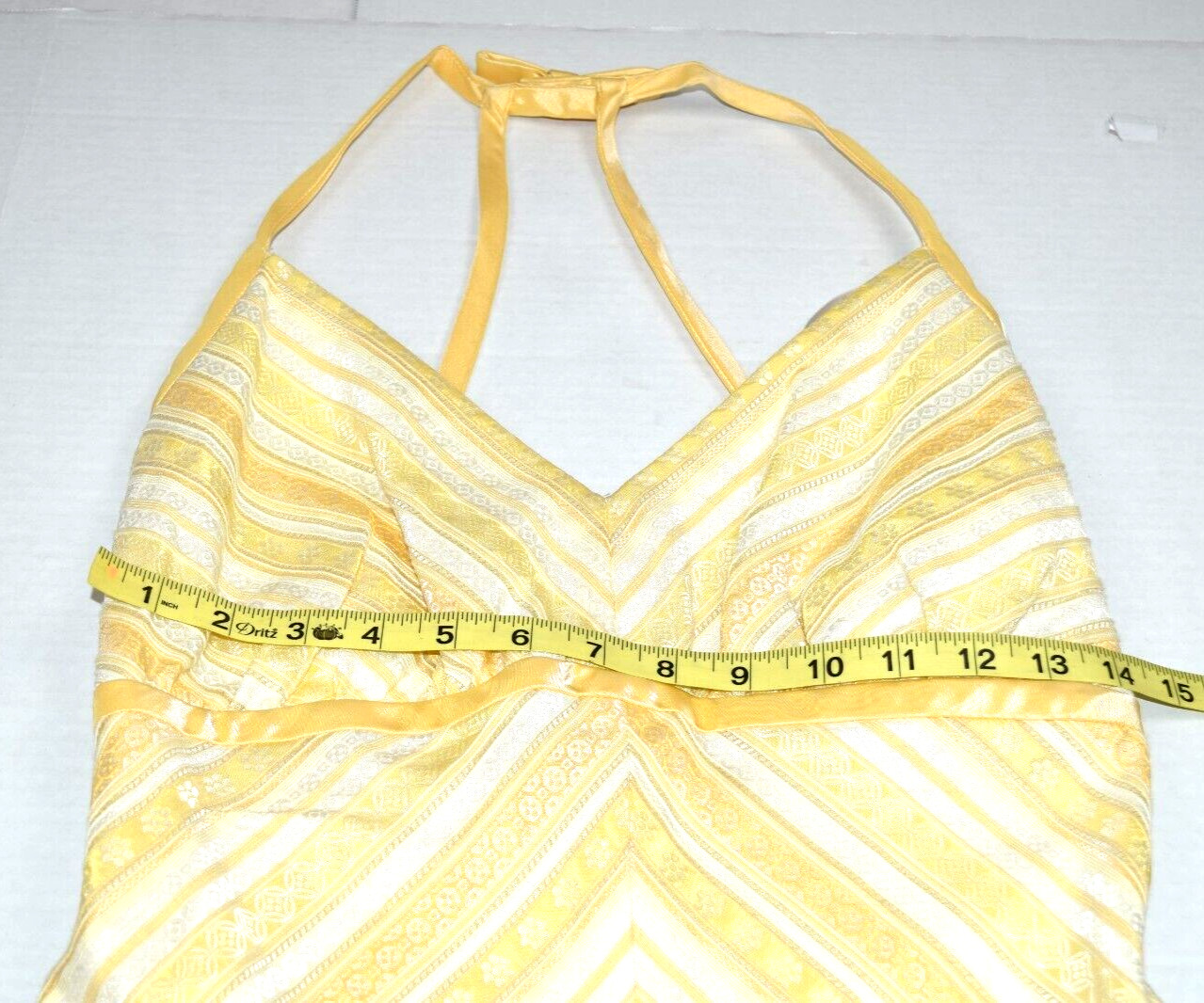 Vintage Midi Dress Watters Size S/M 80s Shimmery Pearl Yellow Embroidered Lined