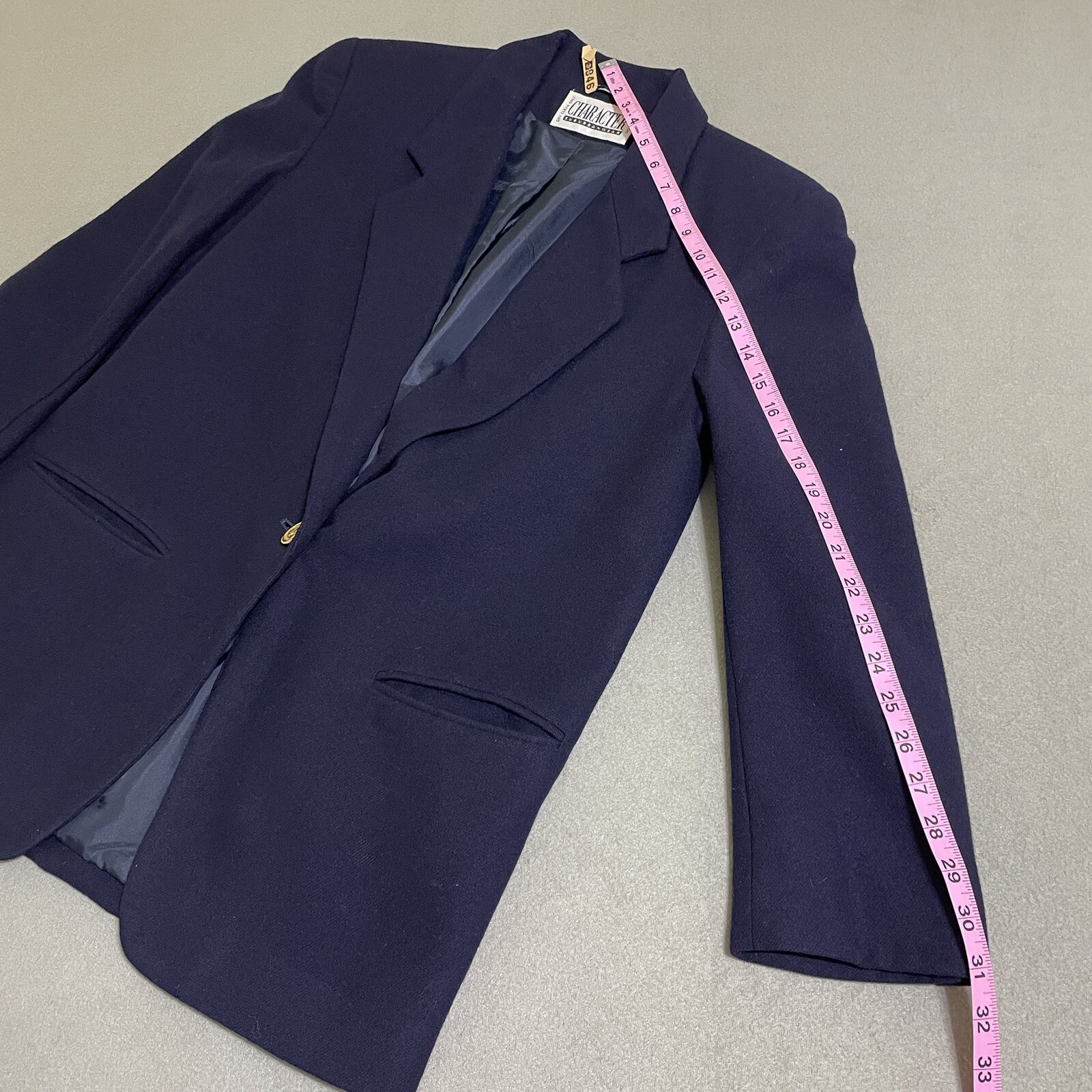 Vtg Womens WOOL BLAZER JACKET Gold Accent Buttons Preppy 90s Academic Navy Sz 8