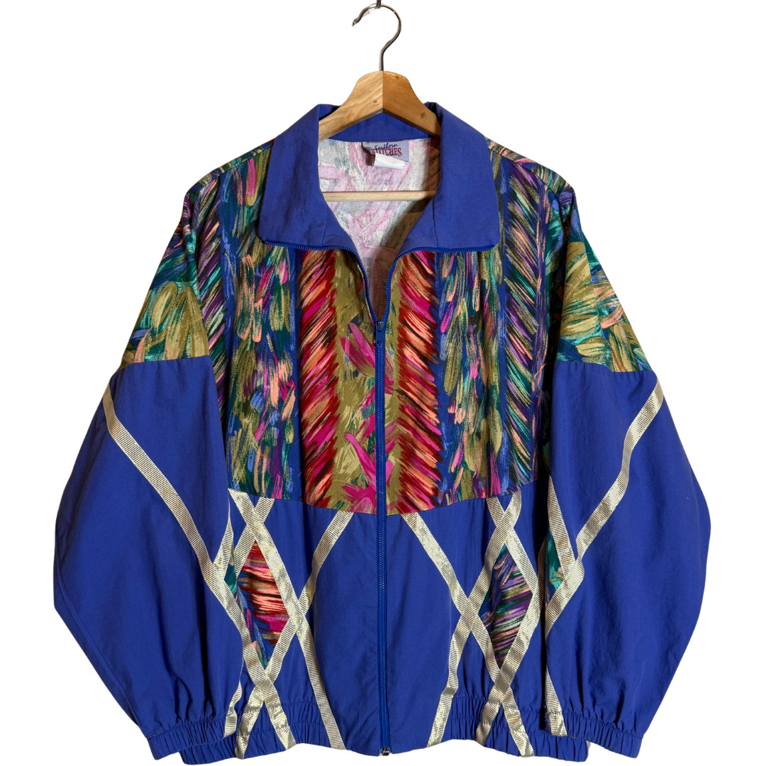 Vintage 80s Southern Stitches Full Zip Windbreaker Track Jacket Women’s Large