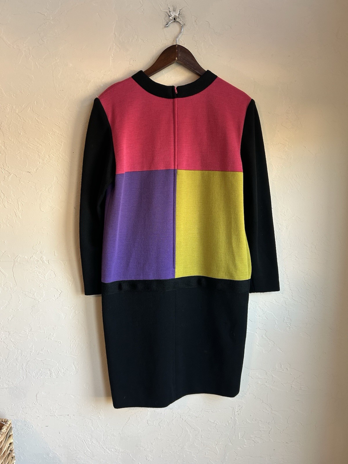 Vintage 1970s Guy Laroche Paris Mod Colorblock Wool Shift Dress FR 40 10 US