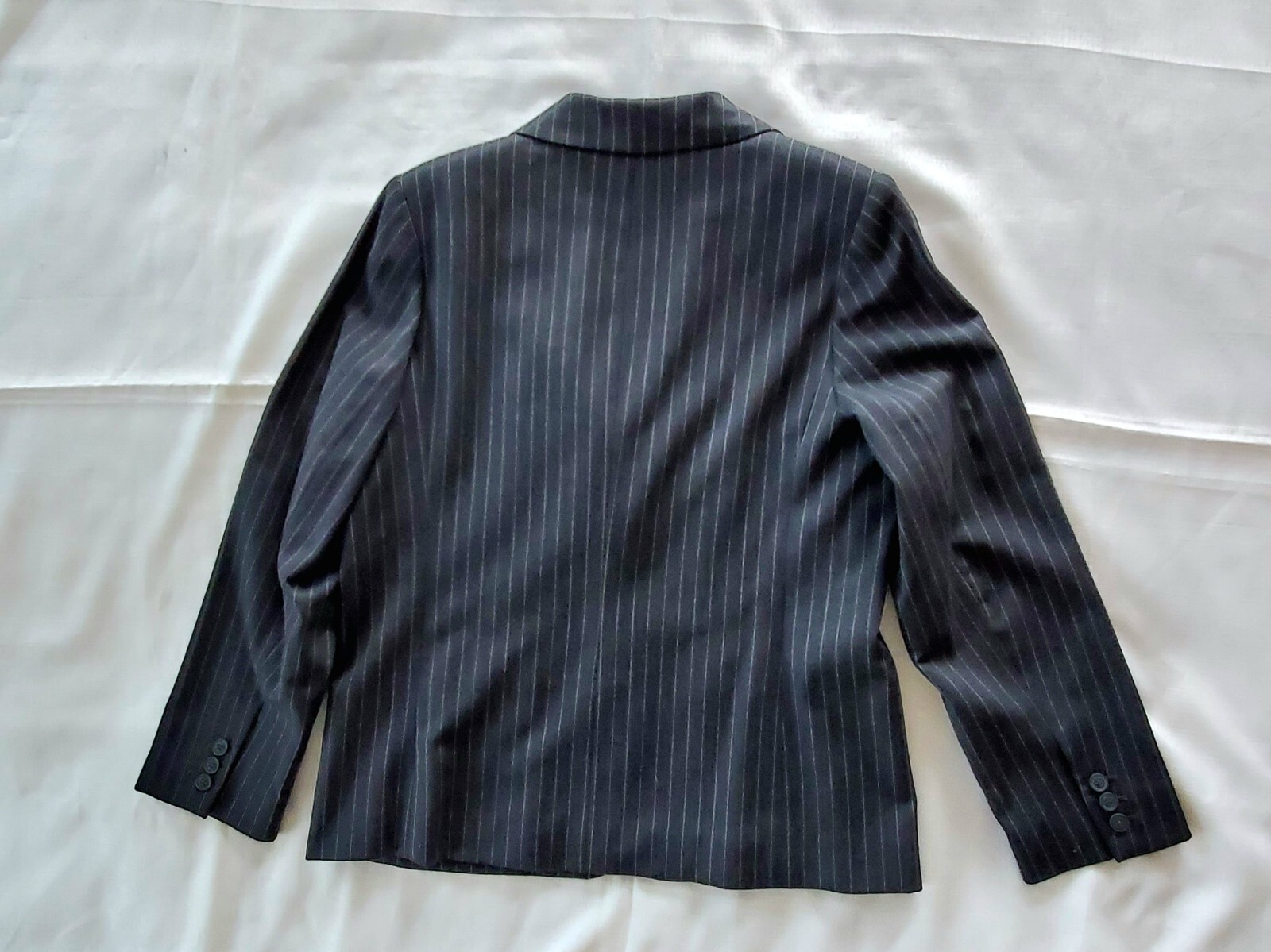 Vintage Gray Pinstripe Suit Blazer Sheath Dress Size 12P Laura Scott Y2K 2000s
