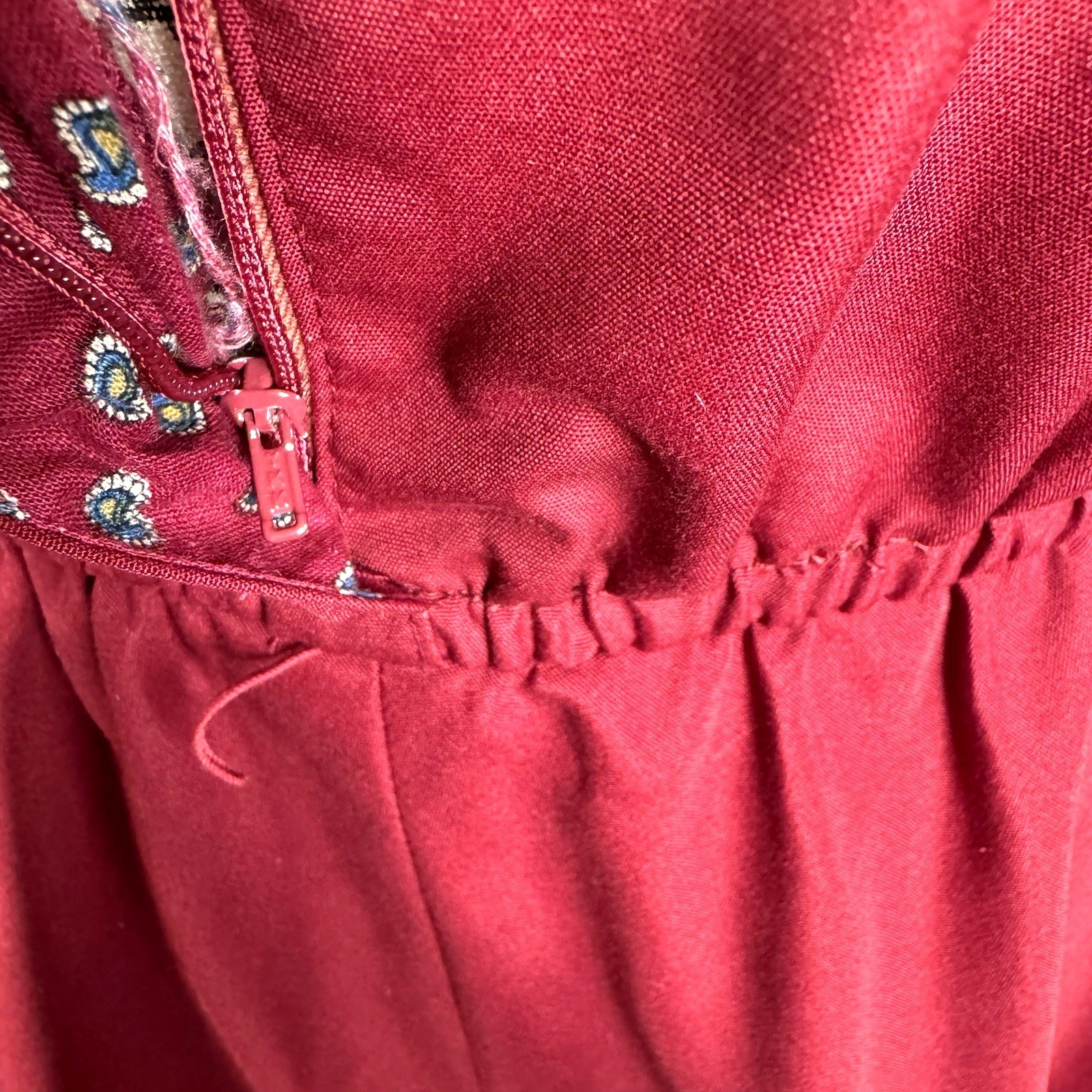 Sasson Short Sleeve Shirt Dress Vtg 70’s Maroon Paisley Trim Cotton Retro Preppy