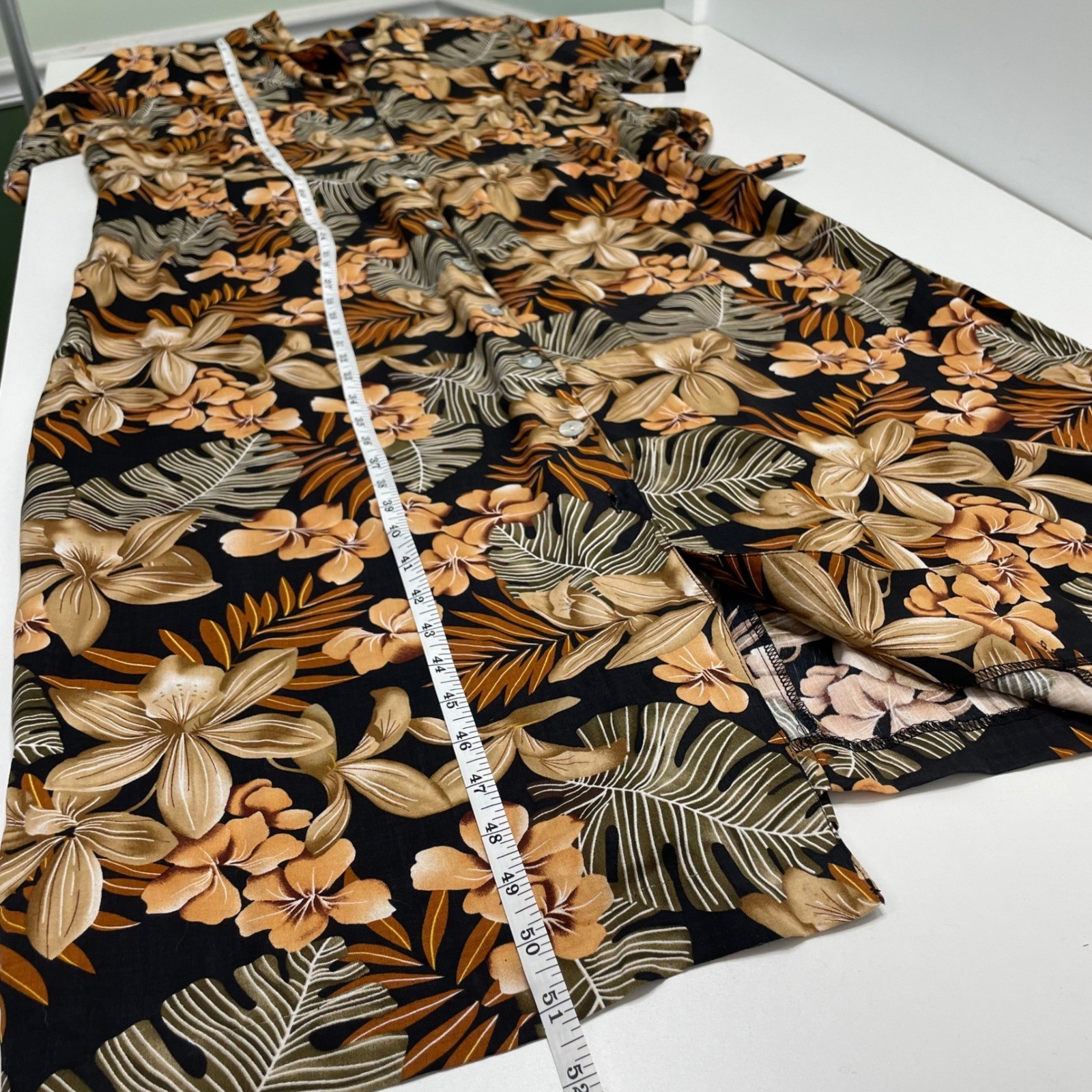 Vintage Floral Rayon Maxi Dress Button Front Tropical 18W Resort Island Vacation