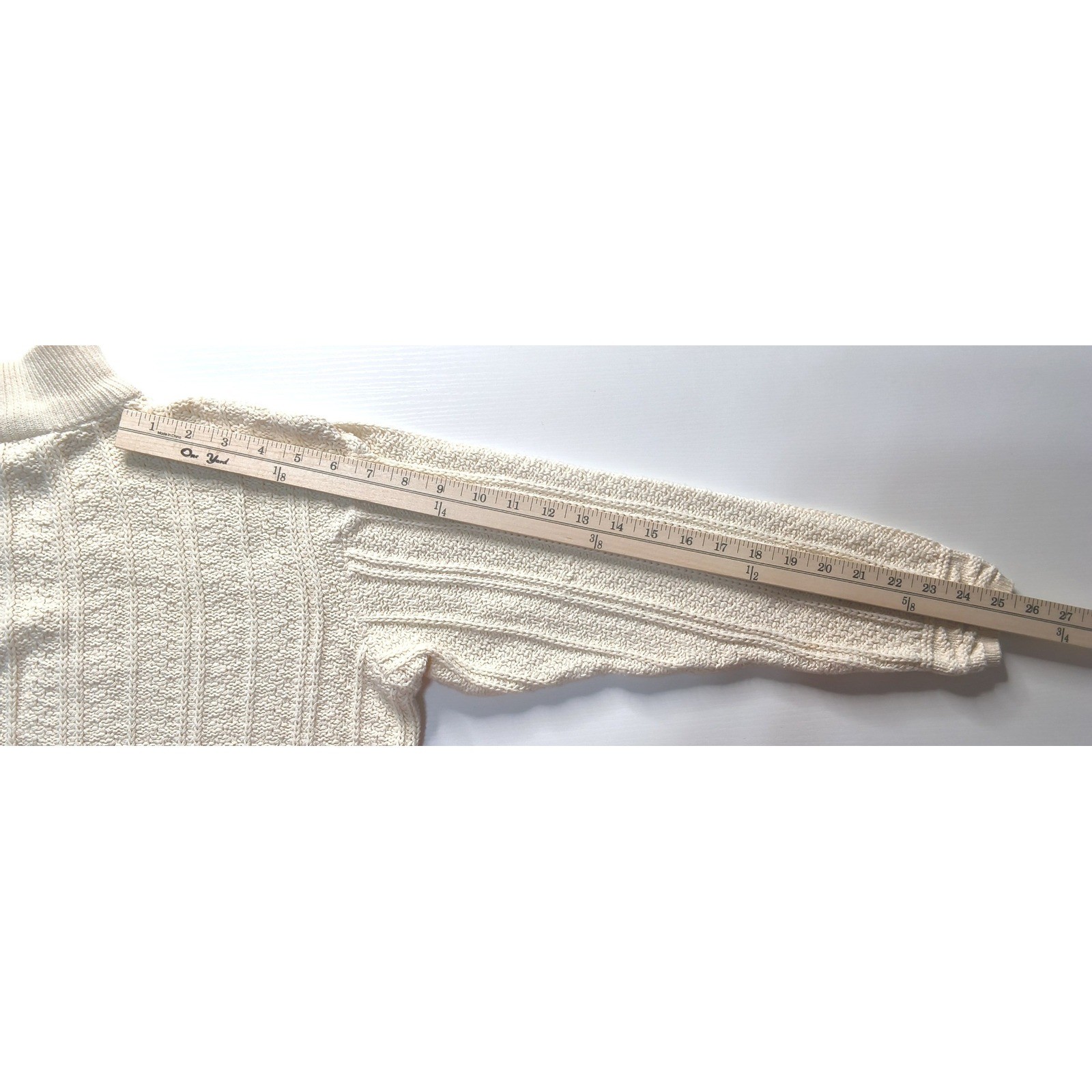 Cropped Fisherman Sweater Women Small Cream Vintage Soft Cable Mock Neck
