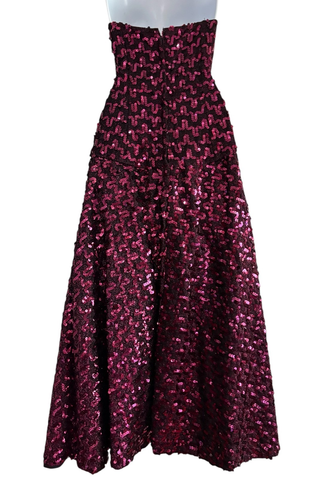 Vintage 70s Sequin Formal Gown Purple Strapless Evening Dress Mike Benet S/M