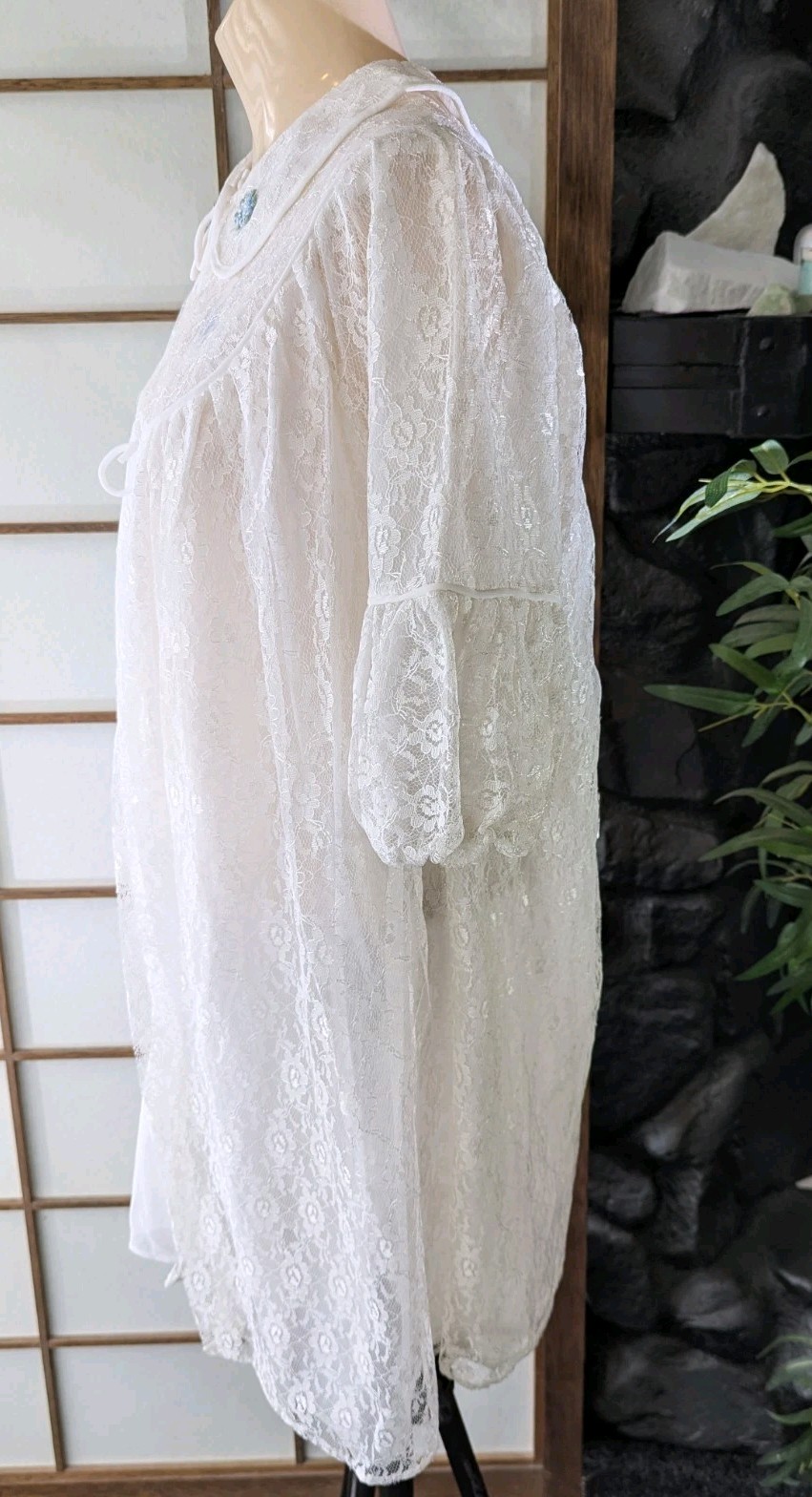 Vtg GMC Peignoir Robe Gown Lingerie Set White Chiffon Chantilly Lace Sz M 1960s