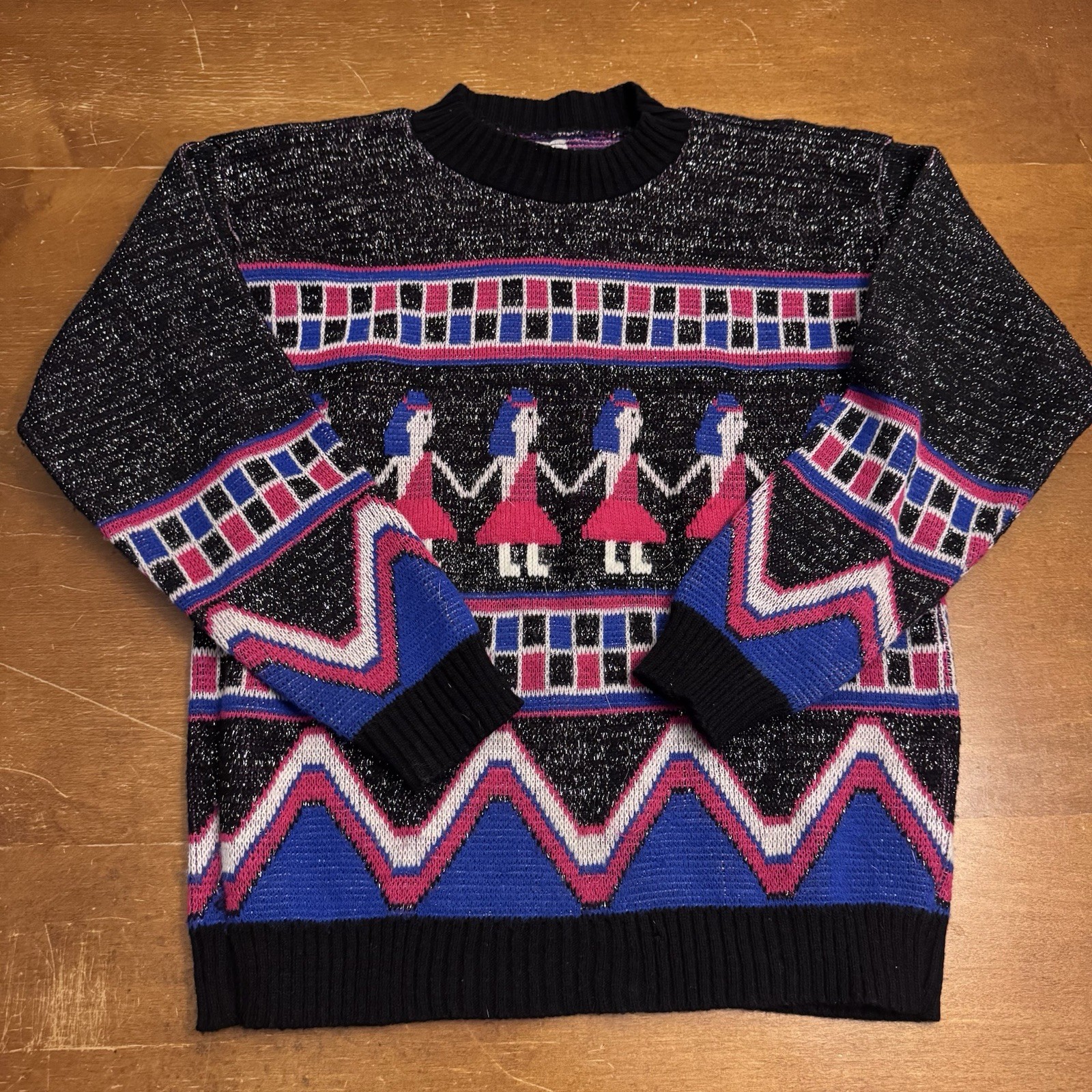 Vintage Egyptian Pattern Metallic Sweater 1980s M Black Centennial Knits