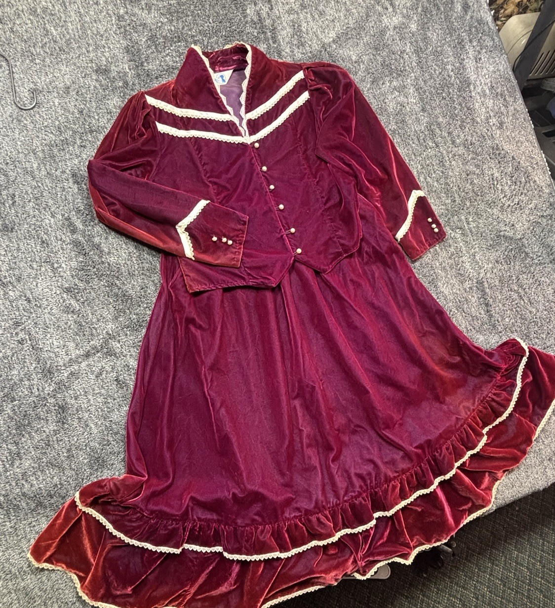 VTG 80s Miss Rodeo America Pageant Velvet 2 Piece Set Dress Jacket Set 13/14