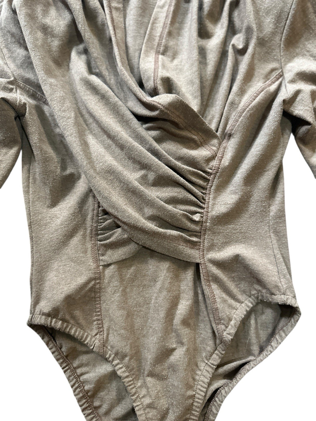 Vintage 80s 90s Bodysuit Top Blouse Mauve Brown Long Sleeves Ruched M/L