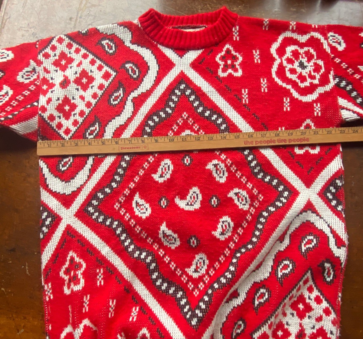Traffic Jam Vintage Sweater Bandana Red Western Size M? Acrylic USA