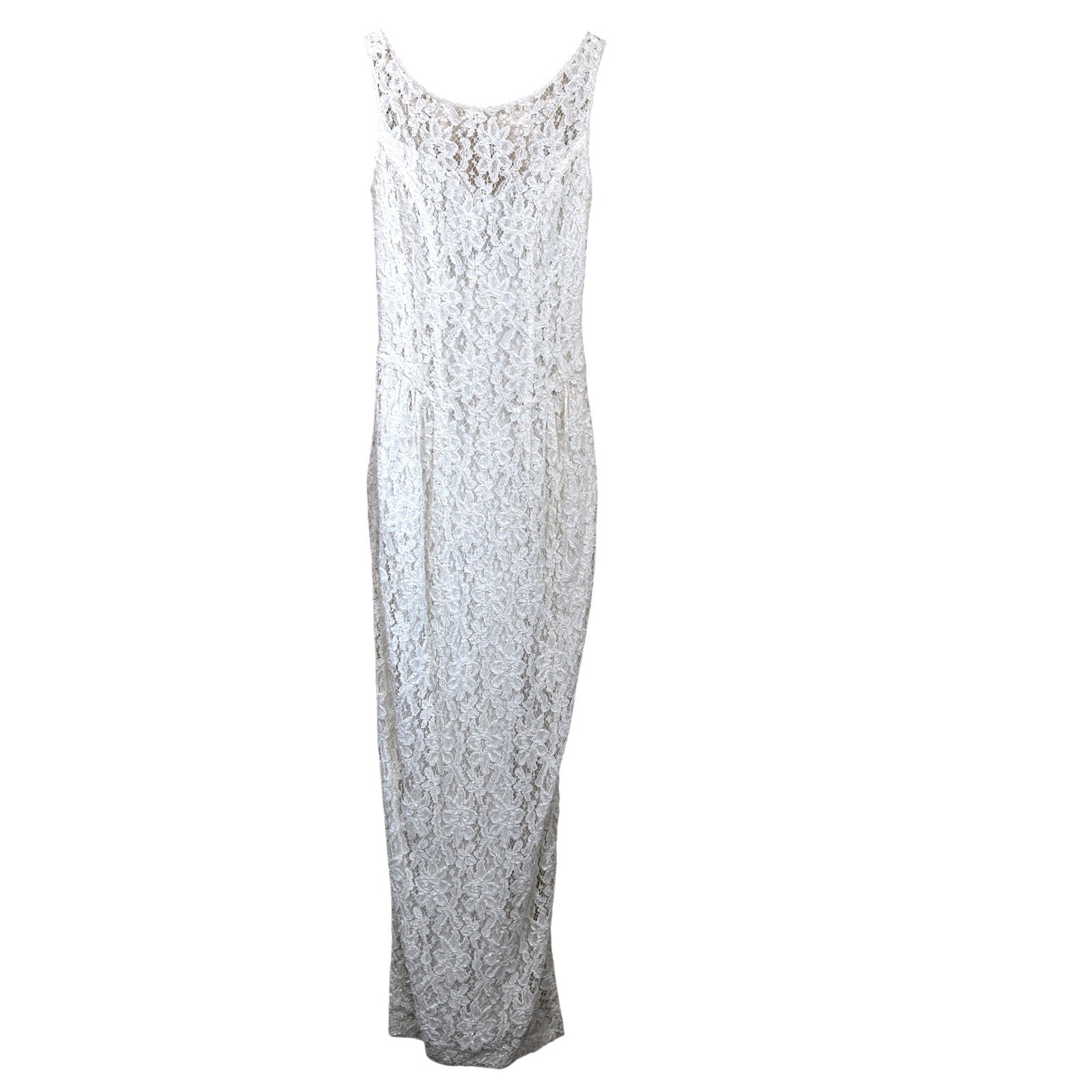Vintage 90s Cache Ever After Ivory Lace Sequin Maxi Gown Dress Womens 6 Ivory