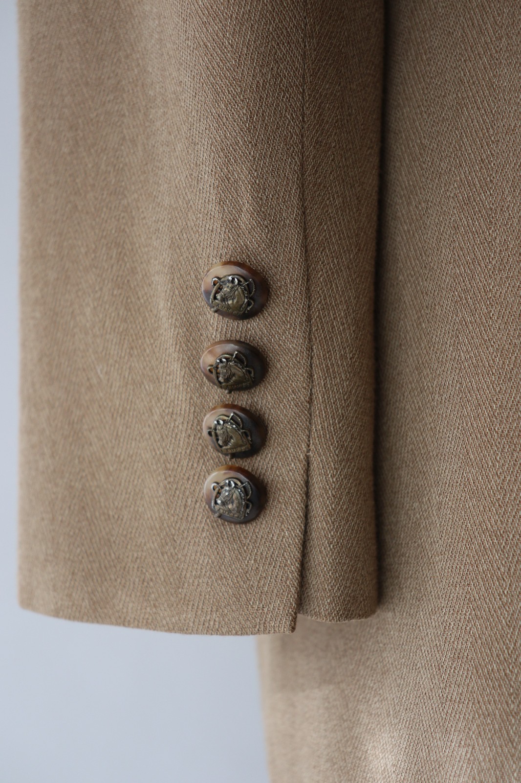 Ralph Lauren Beige Rayon Wool Equestrian Horse Buttons Blazer Jacket Women M