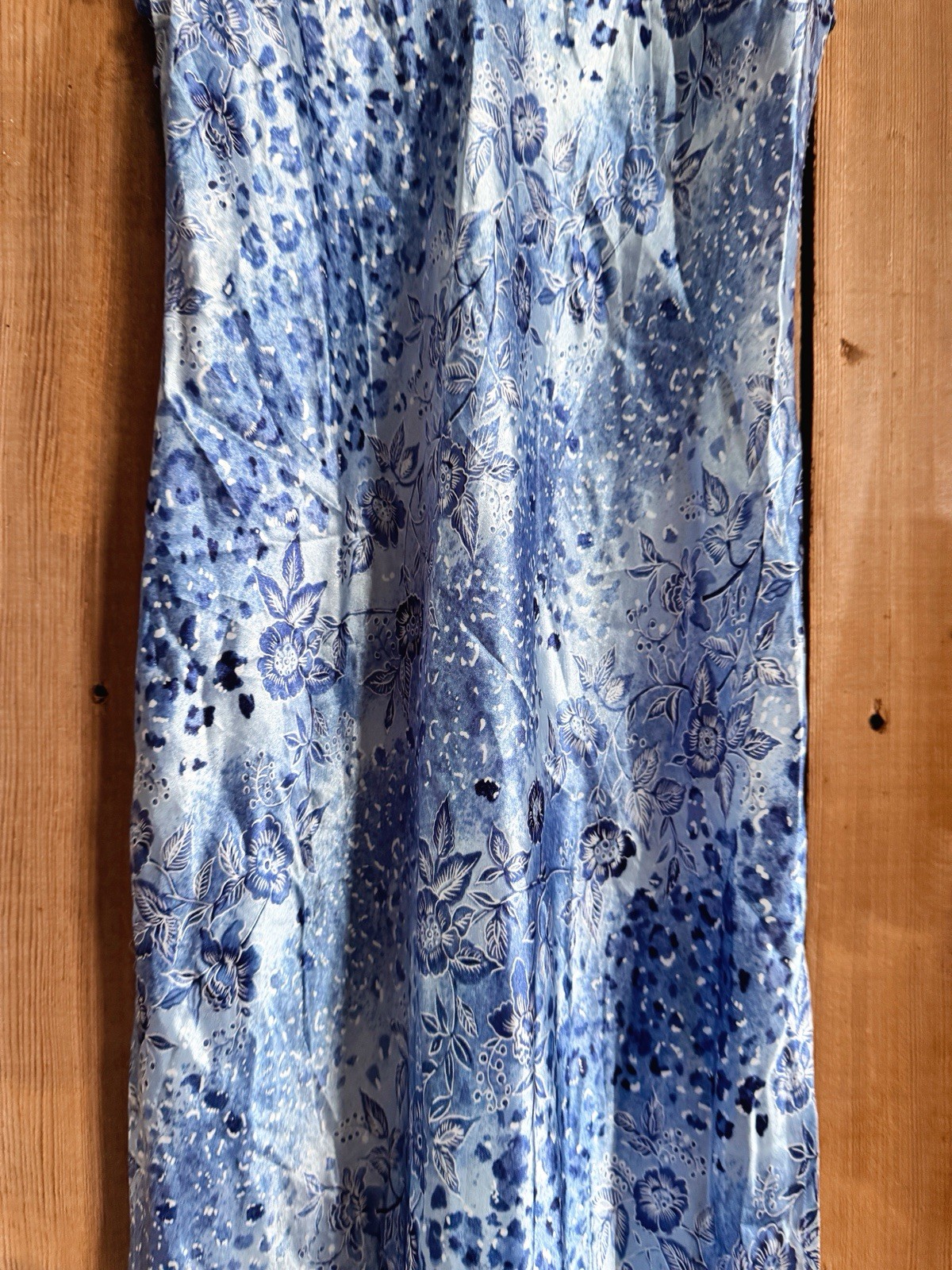 Sz S Vtg 90s Inner Most Ice Blue Silky Side Cutout Floral Chemise Slip Dress EUC