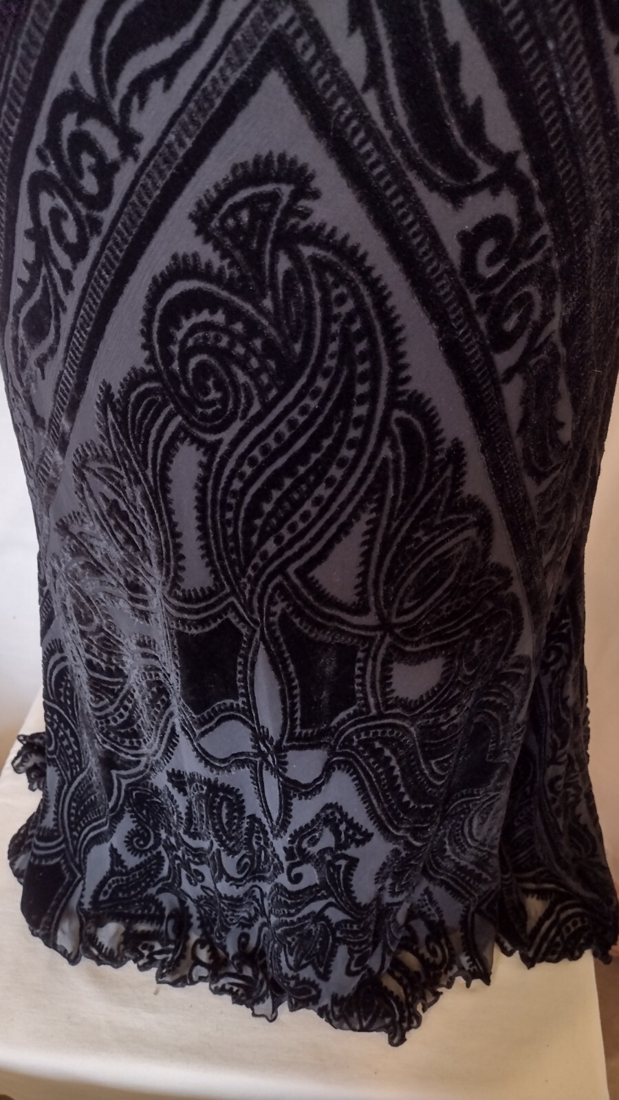 Marion Clayden Full Length Silk and Rayon Cut Velvet Skirt 1990’s