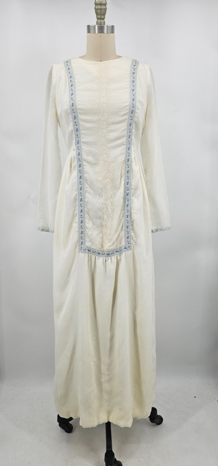 VTG Young Edwardian Arpeja Off White Gauze Maxi Dress Womens 11 Peasant
