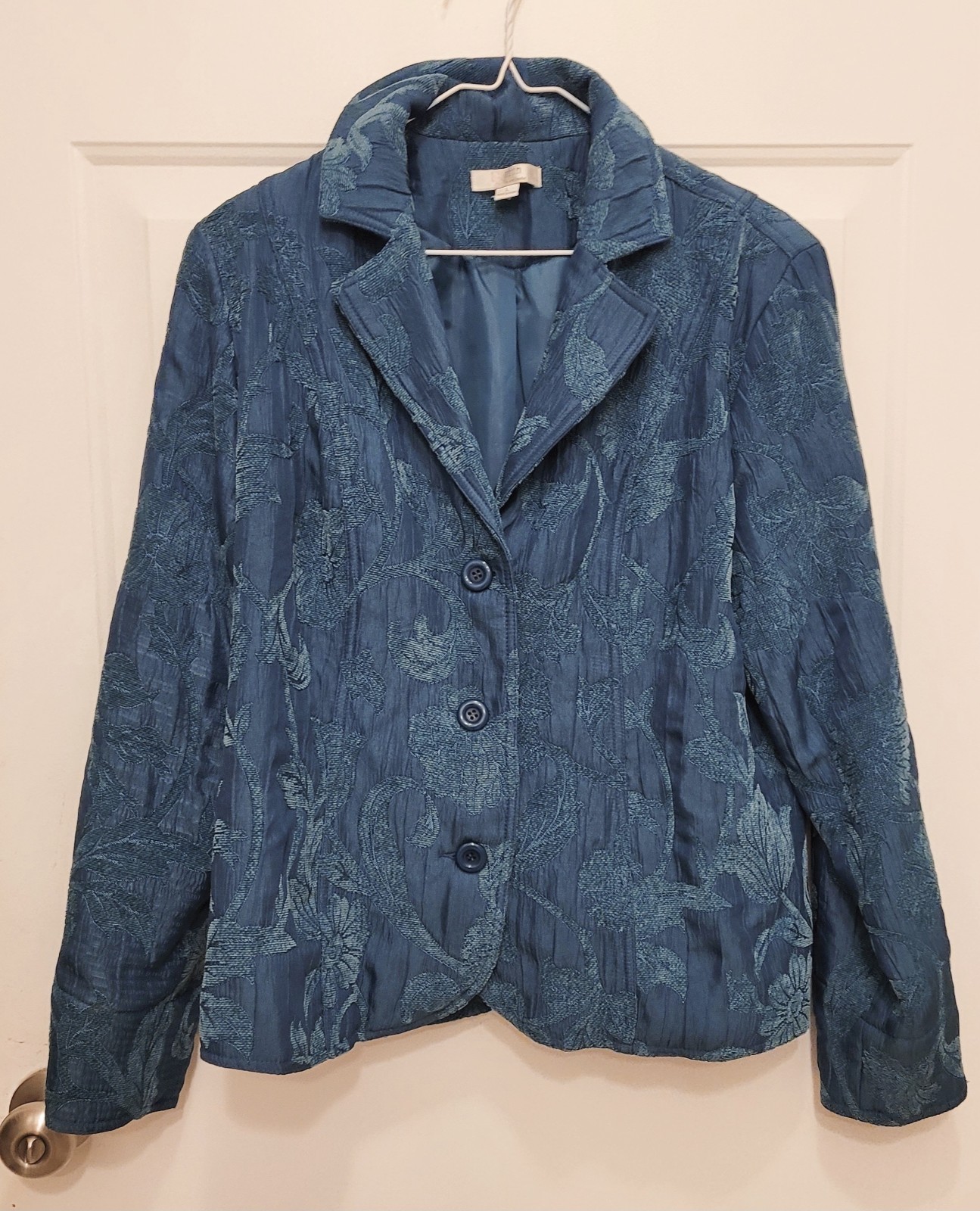 erin london large womens dressy Blazer jacket Blue With Subtle Floral Design