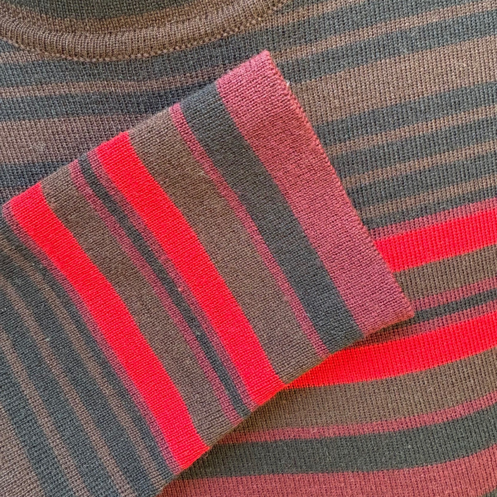 VTG Henri Bendel Sweater Turtleneck L Red Brown Striped Extrafine Merino Wool