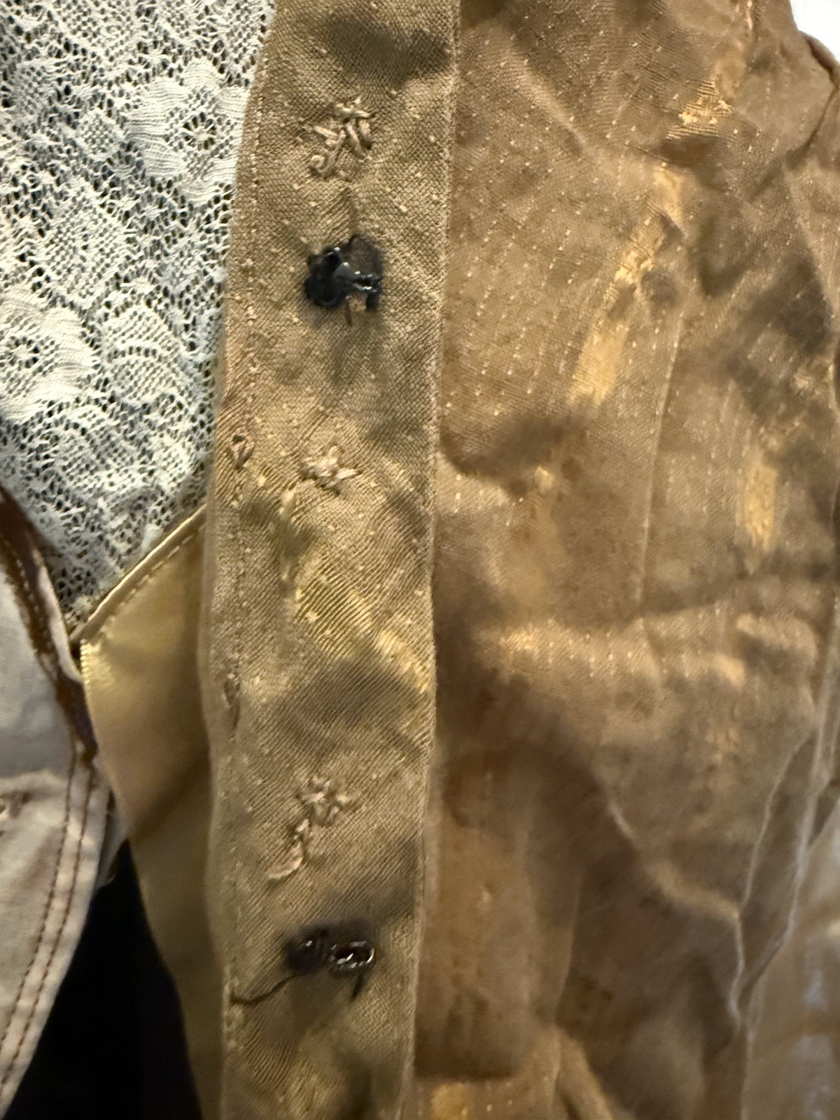 Antique Hand-Sewn Women’s Dress Gown Hook & Eye Closures Rustic Textile