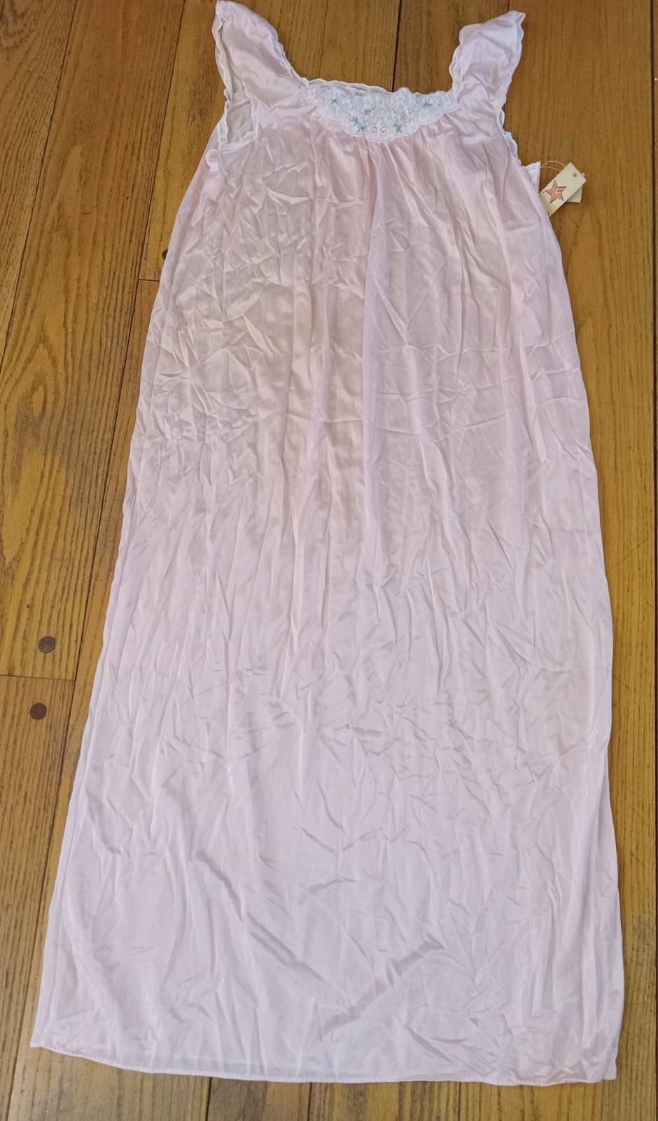 NWT Vtg Glencraft Pale Pink 100% Nylon Lace Trim Nighty Nightgown Size L USA