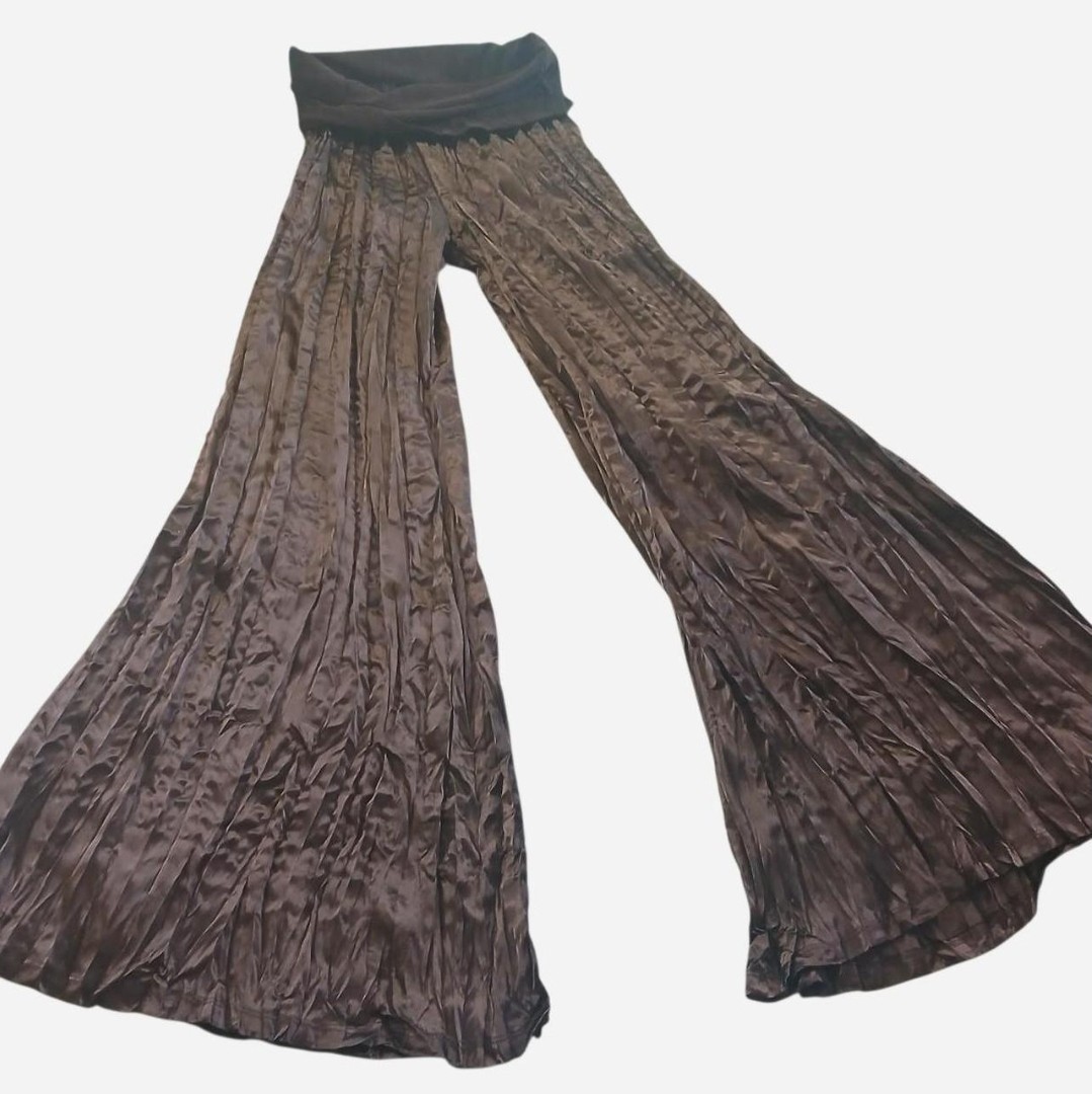 Vintage 80s black maxi pants with elastic waistband Wide Leg silky pleated