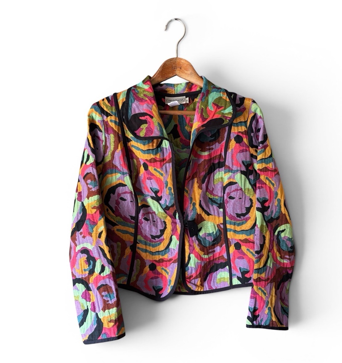 VTG Canvasbacks Multicolor Swirl Print Blazer Pink Purple & Turquoise Size M