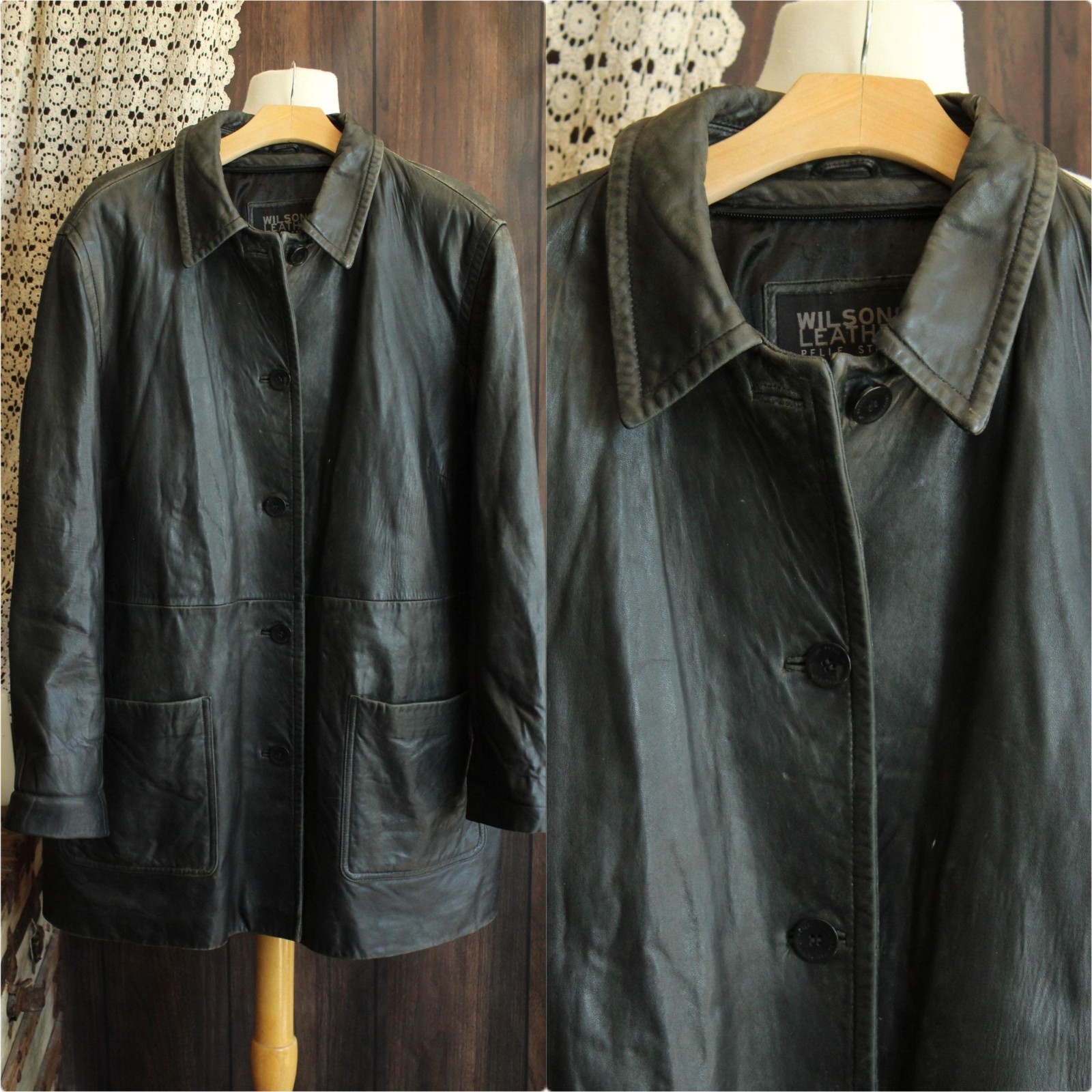 Vintage 1990s Leather Jacket, Volup Size 2X Wilsons Leather Black Car Coat, Pell