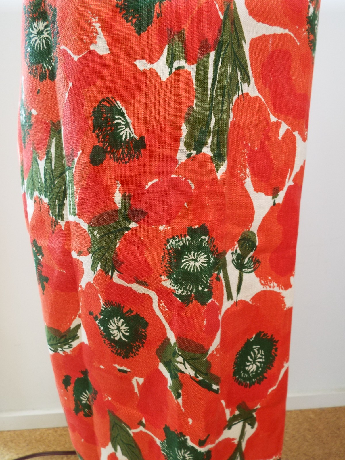 VTG Vera Neumann Cotten Linen Hostess Wrap Skirt PERFECT Poppy Red Green Floral