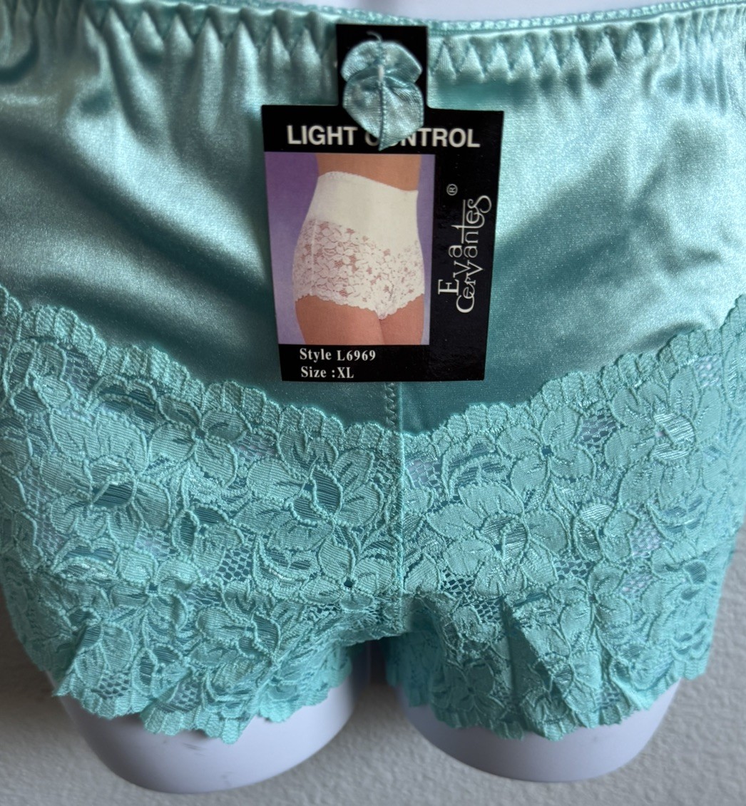 Vintage Teal Green Panties Sheer/Lace Detail Size XL Light Control NWT