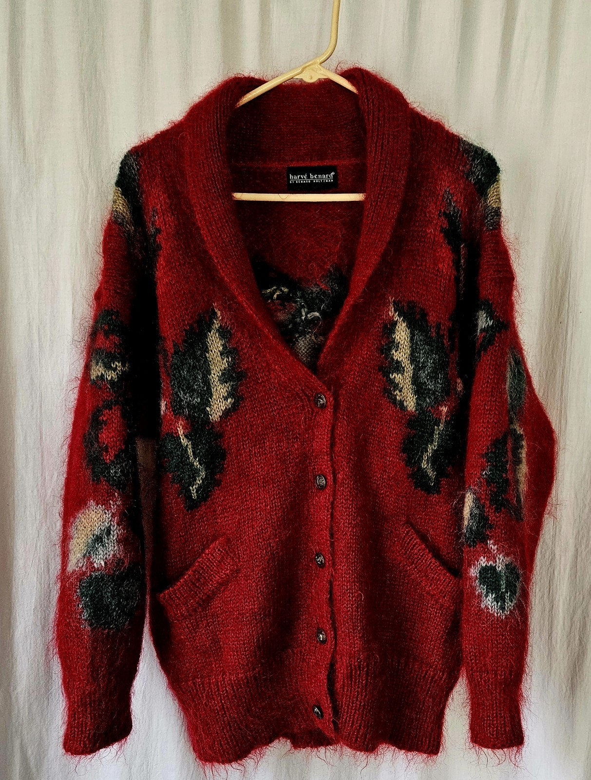 Vintage Harve Bernard Mohair Red Sweater Cardigan Womans 42 inch Chest