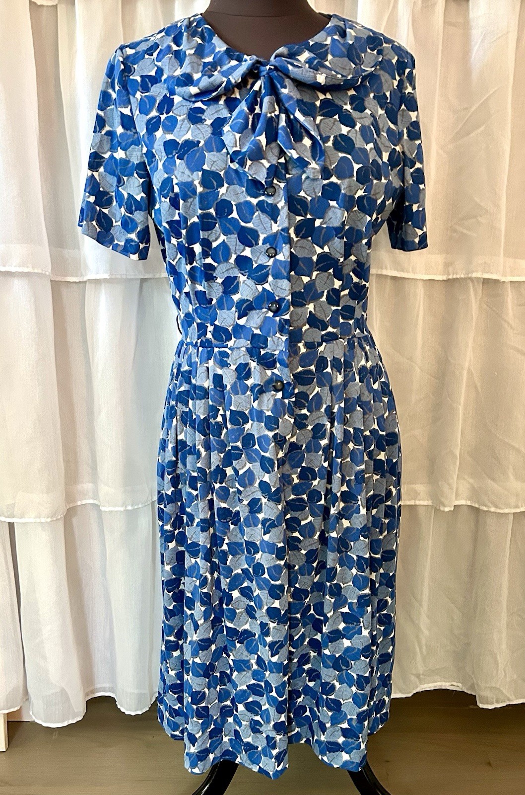 Vintage 50’s Button Tie front Blue Day Dress Syd Frankel 36” Bust Medium Large