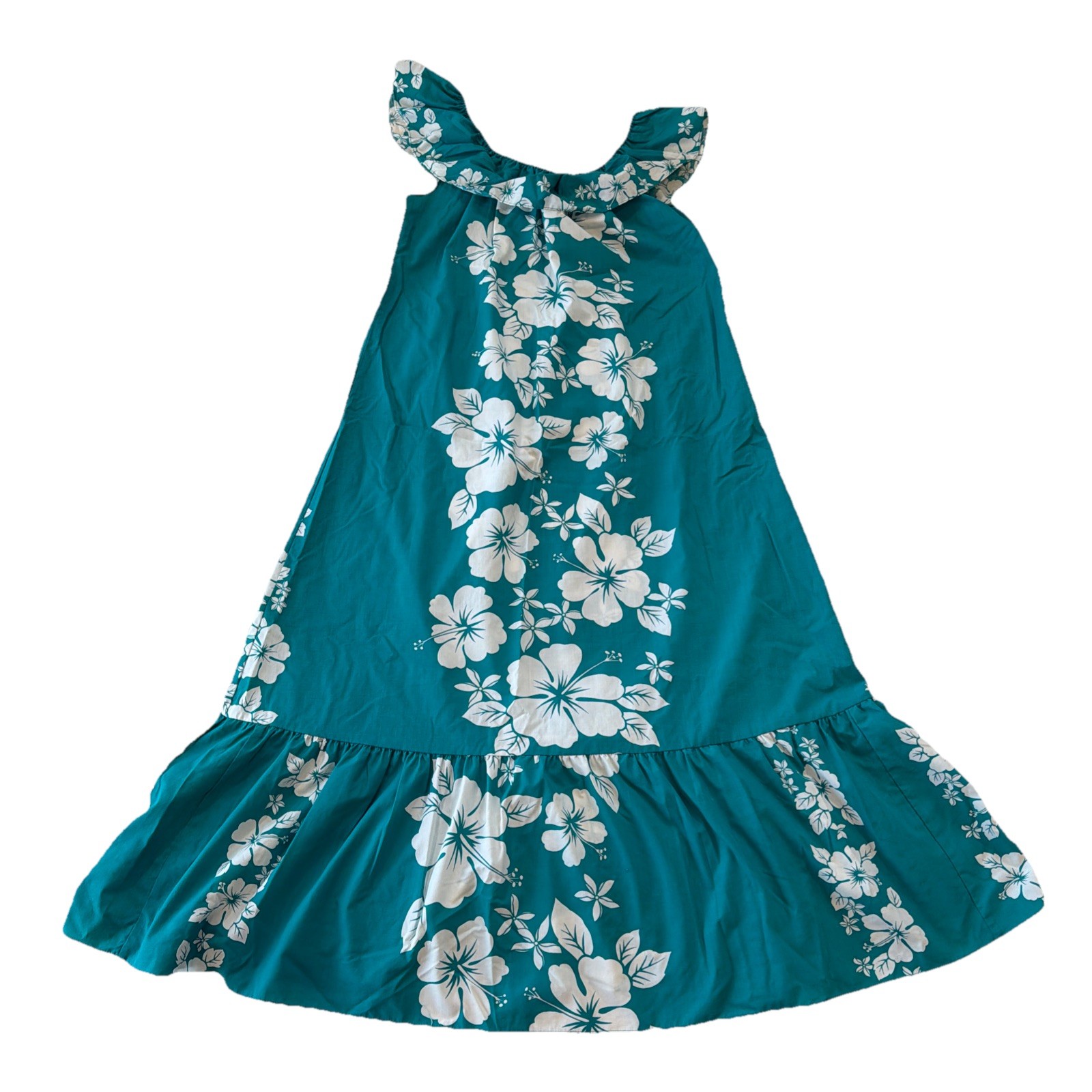 Vintage Helena’s Hawaii Turquoise White Floral Dress Made In Hawaii Size Medium