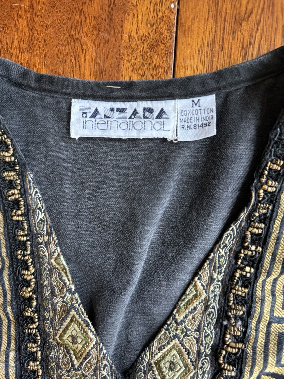 Vintage 100% Cotton Cropped Gold And Black Beaded Vest
