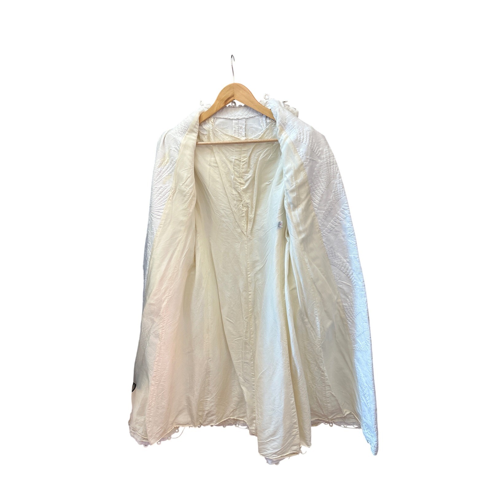 Vintage 1960s White Quilted Trapunto Soutache Long Coat Regencycore Romantic