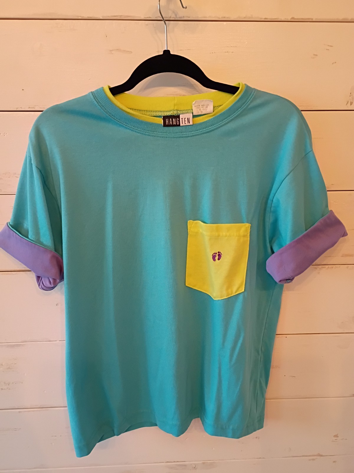 Vintage HANG TEN Color Block 1980s Women’s Skate Beachy Shirt EUC