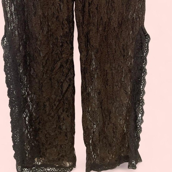 Vintage Twiggy Brown Floral Lace 2 Piece Set Tunic Top and Wide Leg Pants Small