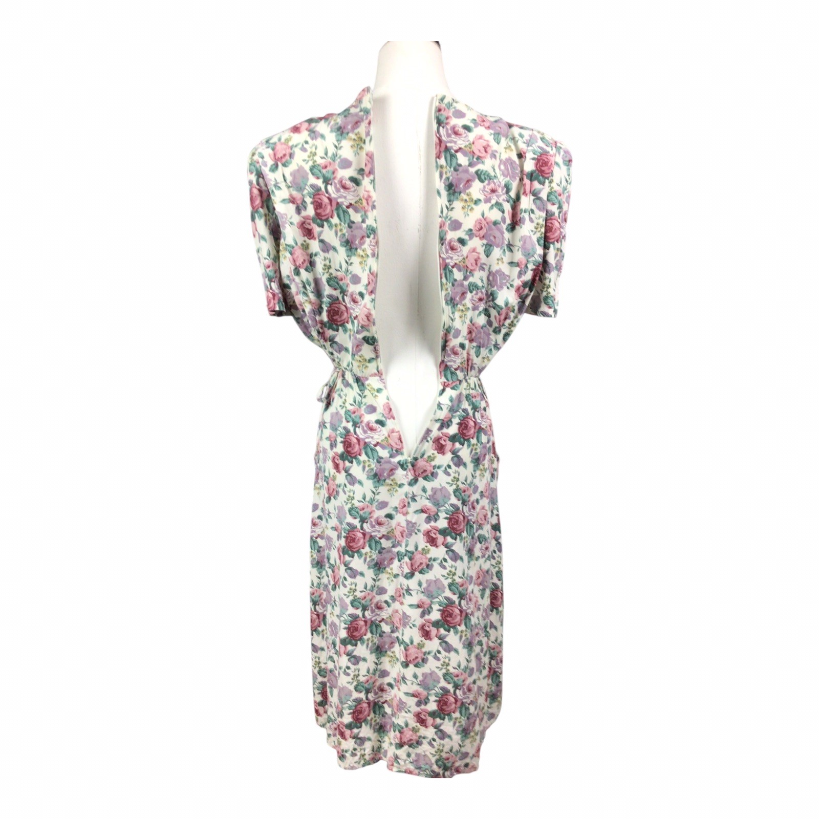 Vintage S. L. Petites Floral Dress Sz 8 Belted Pockets Padded Shoulders Modest
