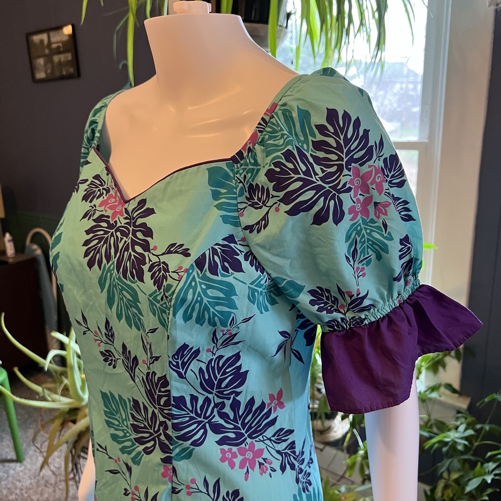 Vintage Naupaka Hawaii 1980s Ruffle Blue Purple Plant Monstera Tropical Womens 9