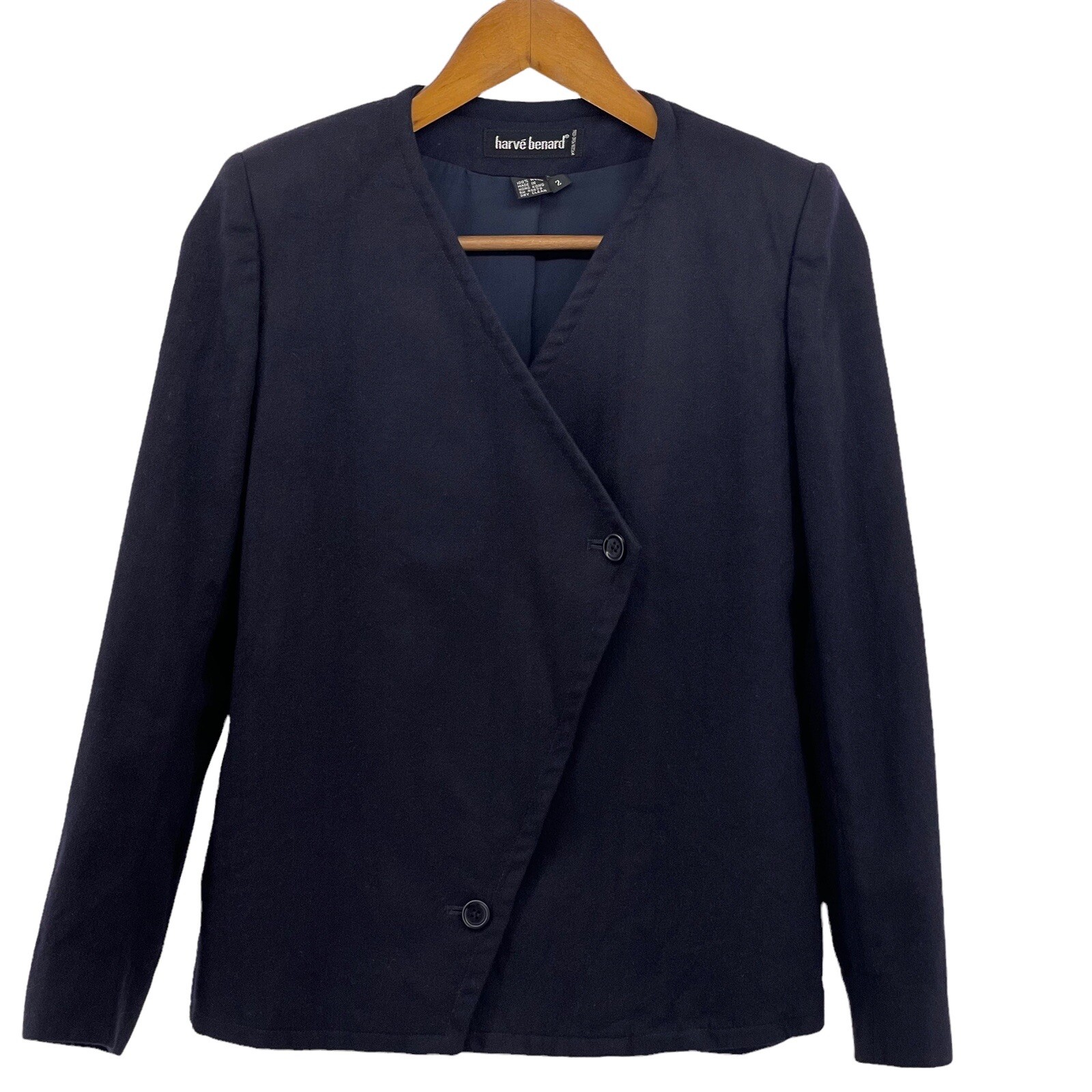 Harve Benard Jacket Womens 2 Blue Cropped Blazer Asymmetrical 1980s Vintage