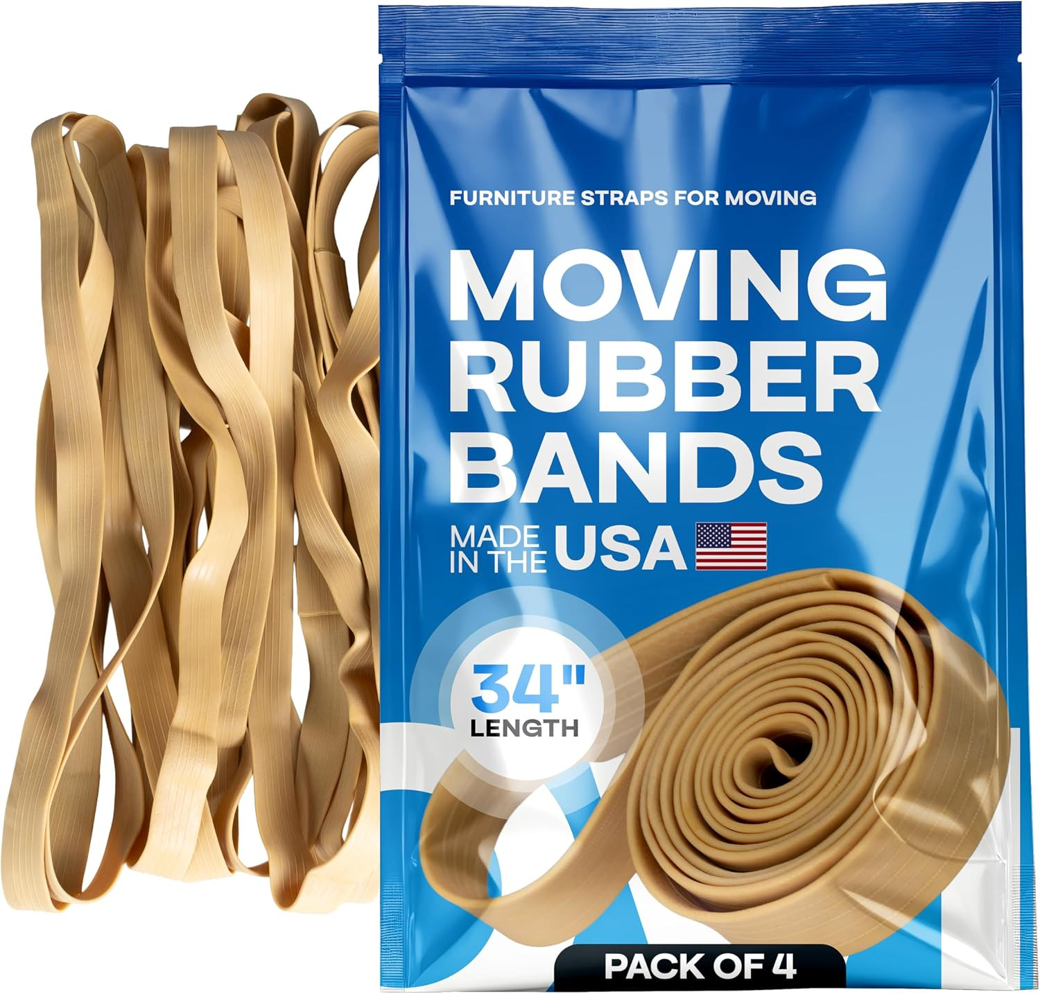 Rubber Bands 34 in 4 Pack Extra Strong Elastic Mover Band for Packing Boxes